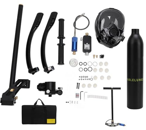 POENVFPO Kit de respiración subacuática, kit mini depósito pulmonar para buceo de 0,5 litros, juego de buceo reutilizable de 55 piezas con bomba (negro)