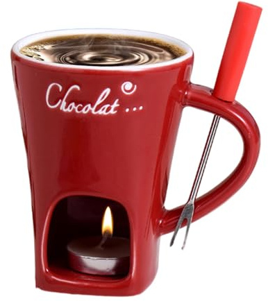 Ancsttu Schokoladenfondue Tasse, 200ml Keramik Schokoladenfondue Tasse, Schokoladen Fondue Becher Set, Mehrzweck Chocolate Fondue Set Mit Gabel Und Teelicht Für Käse Schokolade Butter Karamell