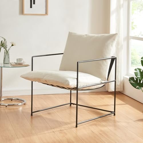 [en.casa] Sessel Utsjoki Loungesessel Relaxsessel mit Metallgestell 90 x 61 x 70 cm Lesesessel Einzelsofa mit Polsterkissen Polstersessel Cocktailsessel Polsterstuhl Schwarz/Beige