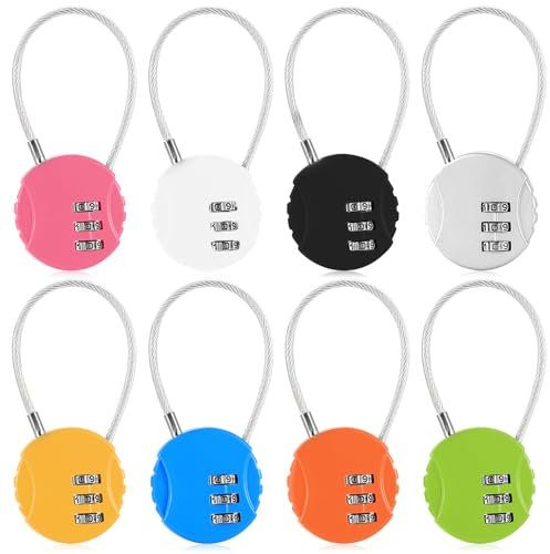 Tenbrachian 8 Pcs Candado Taquilla, Candado Combinacion, Candado Maleta Viaje, Candados de Combinación de 3 Dígitos, Candados de Equipaje de Seguridad para Gimnasios Taquillas Maleta Equipaje