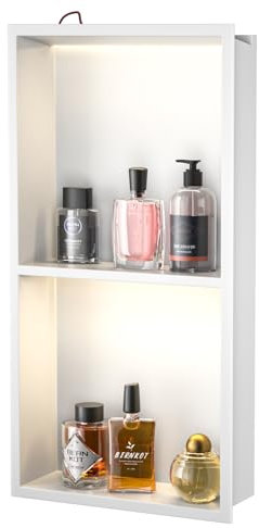 Bernkot Wandnische Dusche Edelstahl mit LED, Unterputz Duschregal, Zweilagige Wandnische Bad Nische Duschnische 60cm×30cm, Keine Fliesen erforderlich, Weiß