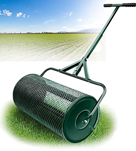 Compost Spreader Peat Musk, Spandiconcime per prato e giardino - Spandiconcime a spinta/traino con rullo a maglie per impieghi gravosi da 24 pollici - Compost, torba, terriccio, pacciame - Cura del