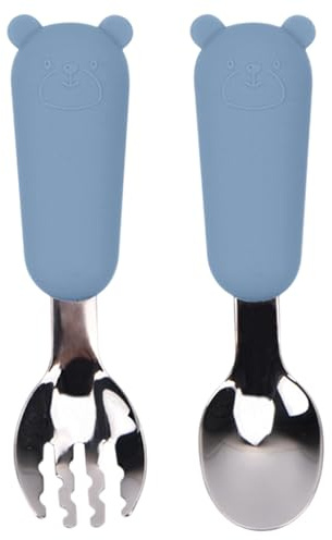 Arrêter l'argenterie pour, fourchette et cuillère pour - Forks pour d'ours pour bébé - Kit de vaisselle en silicone, ustensiles pour manger, ensemble de couverts pour