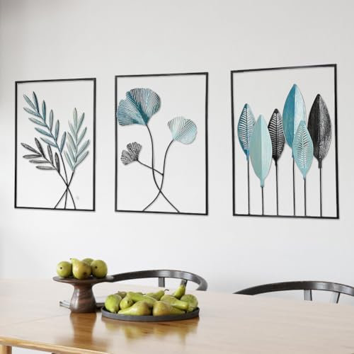 Ruioomeep Decoración de pared de metal negro, decoración moderna para salón, dormitorio, comedor, cocina, juego de 3 esculturas de pared, decoración perfecta para el hogar