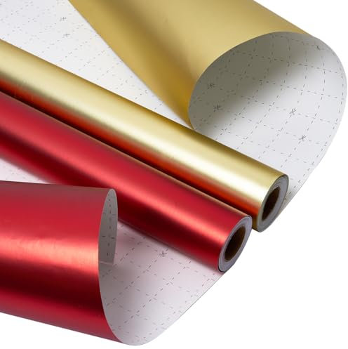 2 Rollen 43 cm x 8 m Geburtstagsgeschenkpapier, einfarbig gold-rot, perlmuttglänzend, für Geburtstage, Partys, Weihnachten, Hochzeiten und Festtagsgeschenke