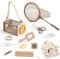 WOODEN TEETHER Massivholz Forscherset für Kinder, 9-teiliges Outdoor Spielzeug mit Insektenfänger Lupe Kinder, kompass, Becherlupe, Camping Naturerkundungen Geschenk für Junge und Mädchen