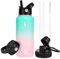 OcTecho Metal Water Bottle with Straw, 1L Stainless Steel Water Bottle 2 Leakproof Lid, BPA Free Double Walled Vacuum Insulated Water Bottle Thermal for 12h Hot & 24h Cold,for Man,Woman-Green+Pink