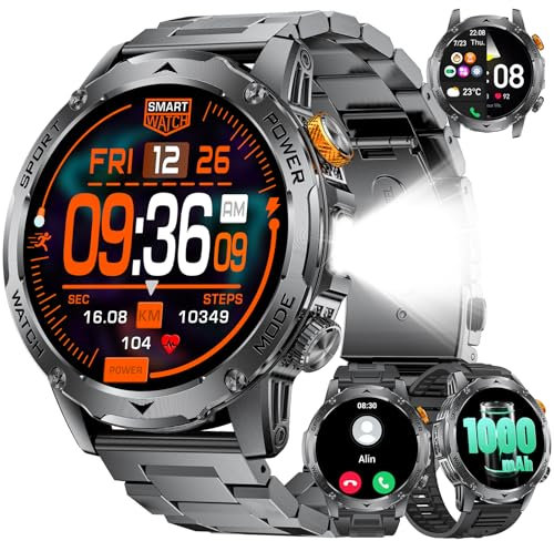 LIGE-2025 Orologio Smartwatch Uomo con 1000 mAh Batteria, 1,75 AMOLED Militare Smartwatch Uomo con Chiamate/Torcia LED/Impermeabile IP68, 120+Modalità Sportive Fitness Tracker, Android iOS