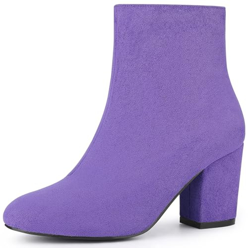 Allegra K Stivaletti da donna con punta rotonda e tacco grosso, Viola, 40 EU