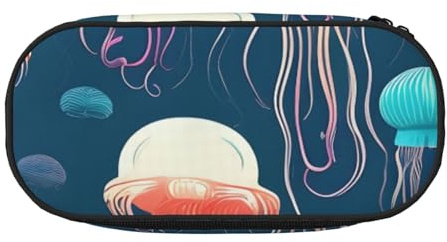 NImongt Stylisches Federmäppchen mit Quallen-Muster, für Schule, Make-up, Reisen, Büro, Unterricht, Schwarz , Einheitsgröße, Taschen-Organizer