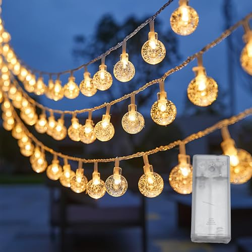 Lichterkette Kugeln Innen Außen 3-meter 30 LED Kristall Kugeln Lichterkette | Globe String Lights Weihnachten Batterie Warmweiß für Terrasse Balkon Garten Hochzeit Valentinstag Schlafzimmer Party Deko