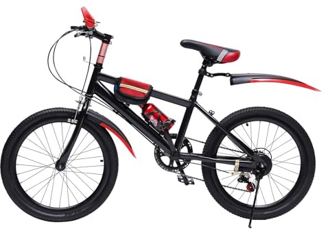 Jolre Mountainbike, 20-Zoll-Kinderfahrrad, 7-Gang-Kinder-Mountainbike, Fahrrad für Jungen und Mädchen, mit Flaschenhalter und Schutzblechen (Rot)