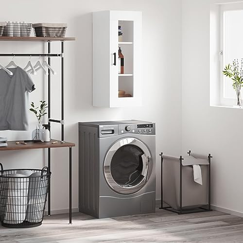 Hoopleep Weißer Wandschrank, 34,5x34x90 cm, aus Holzwerkstoff mit Glastür, Hängeschrank für Schlafzimmer, Wohnzimmer, Bad, vielseitige Aufbewahrungslösung, robust und langlebig