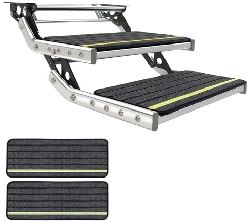 Zenselect Escalera Manual para Autocaravana, Plegable, con Alfombrilla Antideslizante, Doble Capa, para Autocaravana, Caravana, Remolque, Carga máxima 200 kg