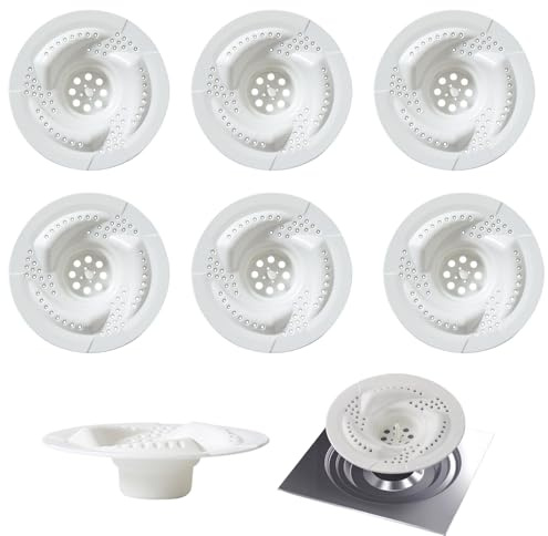 FOSDICK 6 Pezzi Filtro Doccia Capelli, Raccogli Capelli Doccia in Plastica, Filtro Scarico Doccia Anti Intasamento, Filtro per Scarico per Cucina, Bagno, Rotondo 7,8 x 7,8 x 2,5 cm, Bianco