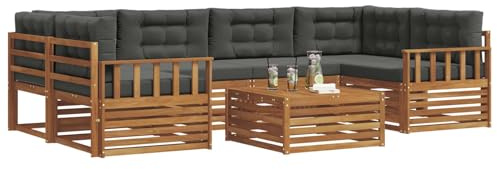 vidaXL Outdoor-Sofagarnitur mit Kissen 8 pcs Natur und Anthrazit, Gartenmöbel, modernes Outdoor-Sofa, strapazierfähiges Set, Terrassen-Lounge und Sitzgruppe