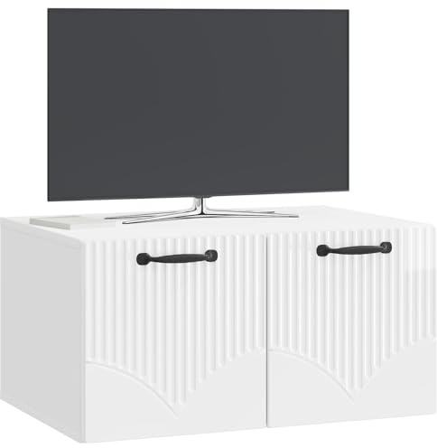 vidaXL Wandmontierter TV-Schrank Hochglanz Weiß 59,5 x 41 x 30 cm, Moderner Wohnbereich, Rechteckiger Wandschrank, Viel Stauraum, Schlichtes Design für die Haushaltsorganisation