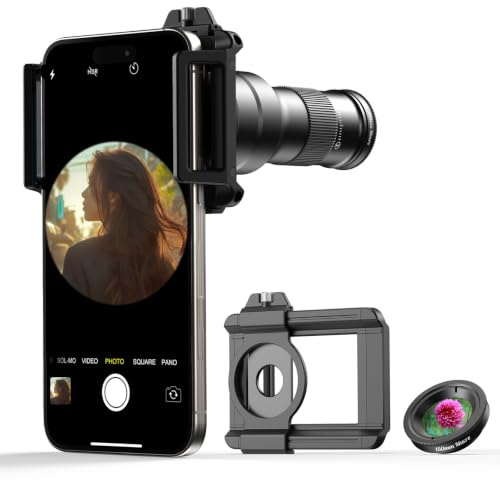 APEXEL Teleobiettivo 2.0 migliorato 6X HD con clip universale, obiettivo macro, multistrato, compatibile con iPhone 17/16/15, Samsung, Pixel e altri smartphone, nero opaco