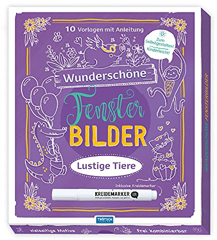 Trötsch Wunderschöne Fensterbilder mit Kreidemarker Mappe mit Vorlagen und Kreidemarker Lustige Tiere: Fensterbilderbuch Beschäftigungsbuch: ... ... Kreidemarker Vorlagenmappe Fensterdeko