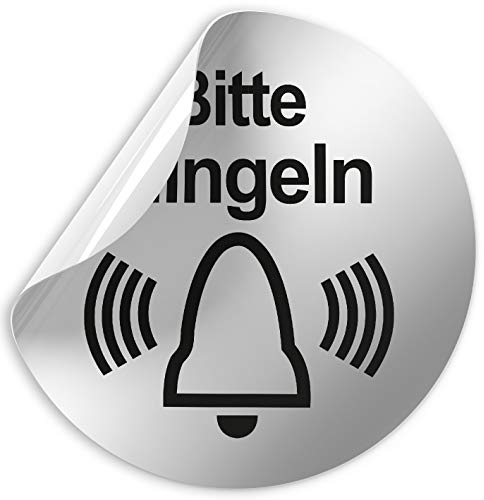 Türschilder24 Folienschild Schild - D = 100 mm PVC Silber - Robuste Kratzfeste Folie - UV beständig - Perfekt für Glastüren und alle glatten Flächen (Bitte klingeln)