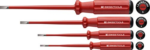 PB Swiss Tools VDE SCHLITZ Schraubendreher-Set Elektriker PB 5538 Slim, 4-tlg. (2/3/4/5), Isoliert bis 1.000 Volt, 100% Swiss Made, Unbegrenzte Garantie, Rot
