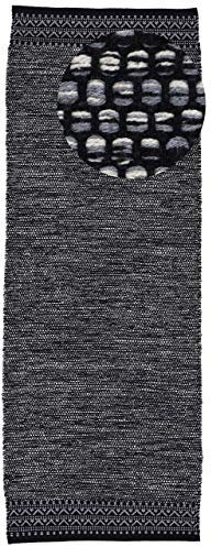 carpetfine Baumwollteppich Kelim Mia Läufer Schwarz 80x500 cm | Moderner Teppich für Wohn- und Schlafzimmer