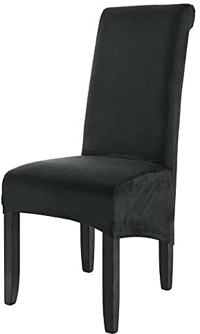 LiveGo Velvet Stretch Esszimmerstuhl Hussen,Stuhlhussen für Esszimmerstühle,dehnbar abnehmbar waschbar,Großes Esszimmer Stuhl Schonbezug für Hotel Zeremonie Bankett Küche Zuhause(Schwarz,1er Set)