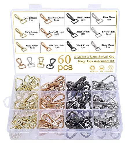 Kinsinder 60 Stück Schlüsselringe Karabiner Schlüsselanhänger Karabinerhaken, Drehverschlüsse Lanyard Karabinerhaken für Schlüsselanhänger Schmuck DIY Handwerk (4 Farben)