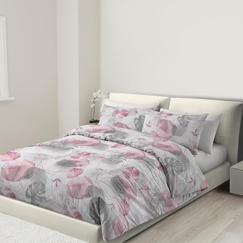 Banzaii Copripiumino Singolo 155x200 cm con Cerniera e Lacci Angolari 100% Microfibra Manopesca, Set Copripiumino e Federa con Zip 50x80 cm, Made in Italy, Gloria Rosa