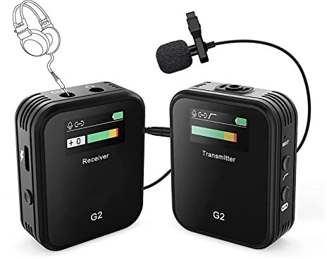 G2(A2) Micrófono De Solapa Inalámbrico Dual De 2,4 GHz, Pantalla TFT Batería De Litio De 500 Mah Incorporada (8H), Transmisión LOS De 492 Pies para Cámara DSLR