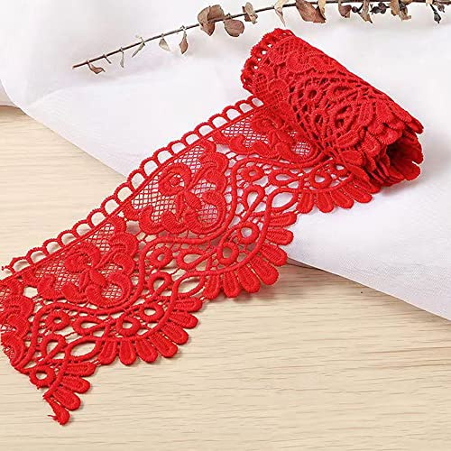 3 Yard 10cm Breite Milchseide Vintage Spitzenborte Spitzenband Spitzenbordüre Stickerei Dekoband Zierband Spitze Blumenband Borte für Nähen Handwerk Dessous Hochzeitskleid Hochzeit Haus Deko,Rot