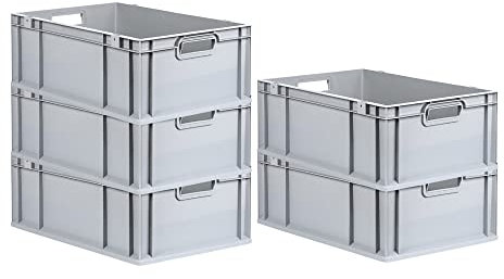PROREGAL SparSet 5x Eurobox NextGen Grip | HxBxT 22x40x60cm | 44 Liter | Griffe offen | Grau | Eurobehälter, Transportbox, Transportbehälter, Stapelbehälter