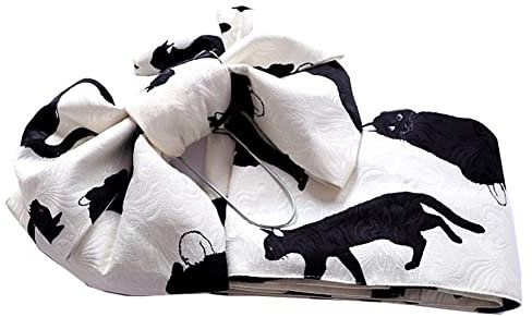 OWLONLINE Shaped Bow Waistband Yukata Obi Yukata Belt-White Cat