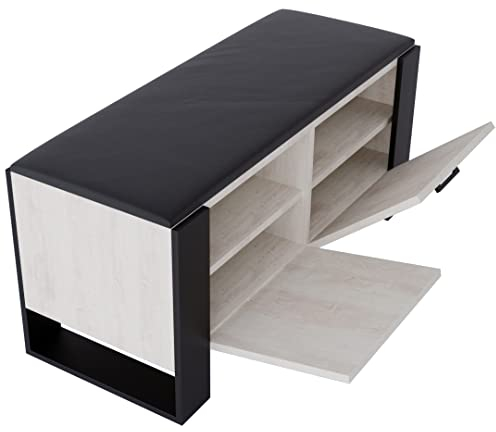 MRBLS Schuhschrank mit Sitzbank - Modernes Design & Robuste Qualität – Schuhregal Geschlossen Schuhbank Garderobenbank mit Sitzfläche Sitzpolster – erhältlich in 6 Farben (Kiefer - Schwarz Matt)
