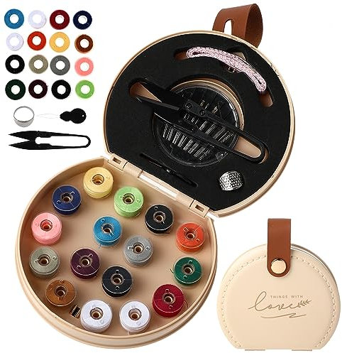 Amaxiu Mini Reise Nähset, luxuriöses tragbares Näh Reparaturset mit faltbarem Leder Organizer Etui, anfängerfreundliches Heimwerker Handnähzubehör mit Faden, Schere, Nadel, Knopfstiften