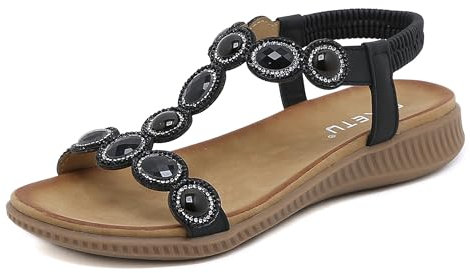 Meik Mangni Donna Sandali Piatti Estive Bohemia Pantofole Infradito da Spiaggia Ciabatte Antiscivolo Punta Aperta B Nero 40 EU
