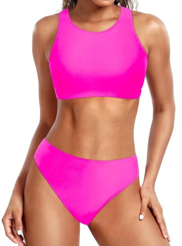 CUTeFiorino Costume bikini bianco tinta unita casual sexy camisole split da donna bikini leopardato rosso, rosa intenso, XXL