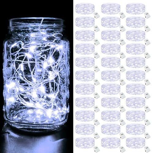 30 Pack LED String Lights Battery Operated, 2M 20LED 3 Modes Small Fairy Lights Battery Powered, IP65 Waterproof Copper Wire Mini Bottle Lights Indoor Outdoor for Jars, Christmas, Party, Cool White