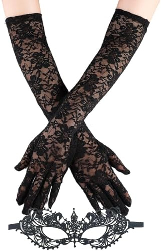 Amazleer Women's Long Lace Floral Opera Gloves with Lace Eyemask Wedding Bridal Gloves Bridal Dance Gloves Party Stretchy Elbow Length Gloves