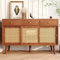 Sideboard, Kommode mit 3 Schubladen und 3 Schiebetüren, Rattangeflecht auf den Türfronten, Beine aus massivem Holz, Golden Metall Bügelgriff,verstellbare Ablagen,120x 40x78cm (Walnut)