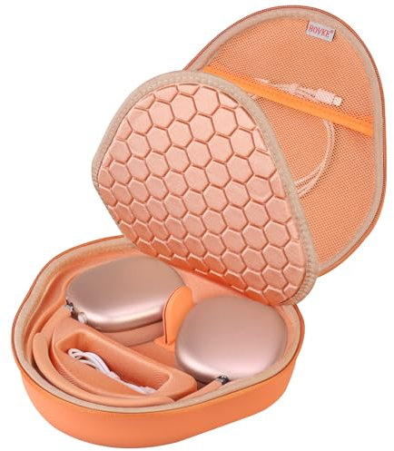 BOVKE Estuche de Transporte Duro con Modo de sueño para Auriculares inalámbricos de Apple AirPods MAX, Bolsa de Almacenamiento portátil Protectora MAX Bolsillo Cables de USB-C Accesorios, Naranja