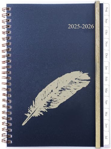 Kalender 2025 2026 A5, Buchkalender 1 Woche 2 Seit mit Tabs, Tasche, Schülerkalender 2025/2026 Ringbuch, Spiralbindung Wochenplaner Schulplaner Studienplaner Planer, Aug.25 bis Jul.26(auf Deutsch)
