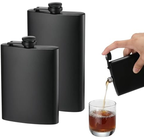 AUTUUCKEE 2 Pcs Hip Flasks, 8 Oz & 12 Oz, Stainless Steel, Matte Black