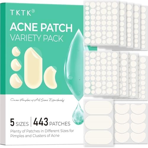 TKTK 443 Count Pimple Patches for Face, Hydrocolloid Acne Cover Patch Bulk