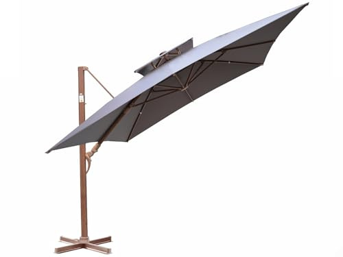 Gardissimo Ampelschirm Marbella 300x400 cm Anthrazit Holz-Optik | mit Ständer, UV Schutz 50+, Kurbel, 360 Grad Drehbar, Rechteckig Axial Verstellbar