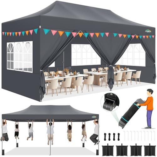 COBIZI Pavillon 3x6m Faltpavillon 3x6m Wasserdicht Stabil, Pop up Pavillon Faltbar, Partyzelt 3x6 Wasserdicht Stabil Gartenpavillon, Pavillion Klappbar UV-Schutz mit 6 Seitenwänden, Grau