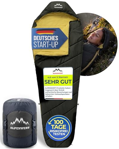 ALPENWERT Schlafsack Sommer [Ultraleicht & Kleines Packmaß] Testsieger 2026 Schlafsack Erwachsene für Camping, Festival & Backpacking