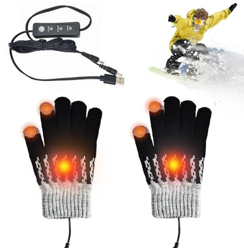 RNPKZ Beheizbare Handschuhe USB, Beheizte Winter Handschuhe, Touchscreen Handschuhes, Beheizte Handschuhes für Damen Herren mit 3-Stufige Temperaturregelung,Beheiztes Skihandschuhe für Wandern,Camping