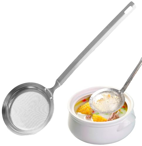ChAusa Schaumlöffel Edelstahl, Edelstahl Sieb, Olabscheider Fettabschöpfer | 28.5 x 8.5 cm Langlebi Küche, Fettabschöpfer für Lebensmittelreste, Skimming Fett und Schaumkochen Spülmaschinengeeignet