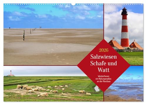 Salzwiesen, Schafe und Watt - Westerhever, ein Naturparadies an der Nordsee (Wandkalender 2026 DIN A2 quer), CALVENDO Monatskalender: Impressionen vom ... Westerhever an der Nordsee (CALVENDO Natur)